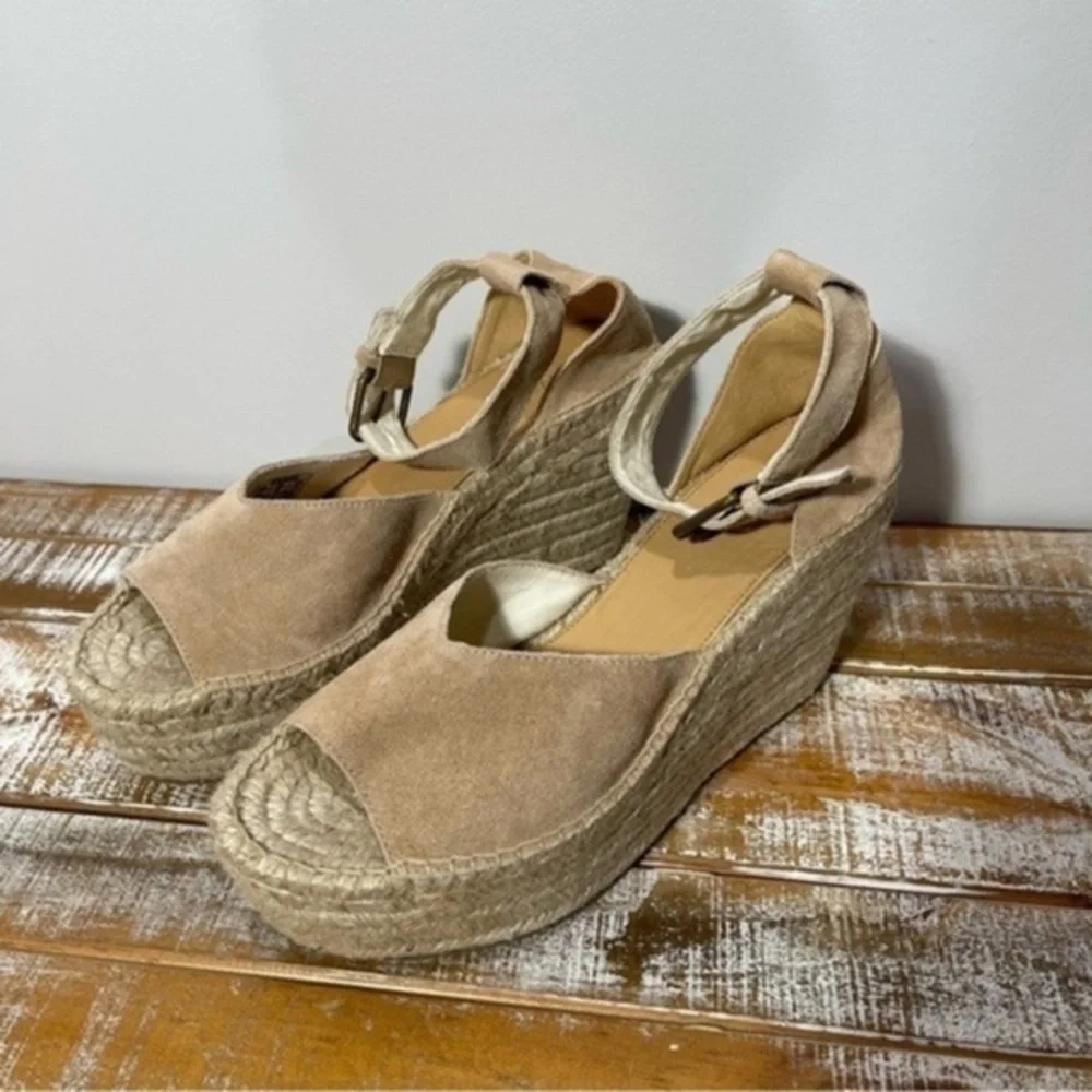 Soludos Sandals Heels Wedge Shoes Size 9.5 Color Tan